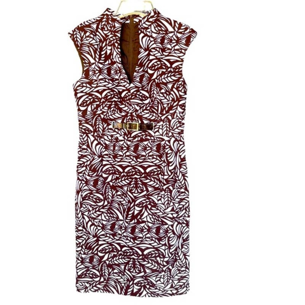 Adrianna Papell Dress Womens Size 8 Brown White‎ Tropical Sleeveless Sheath